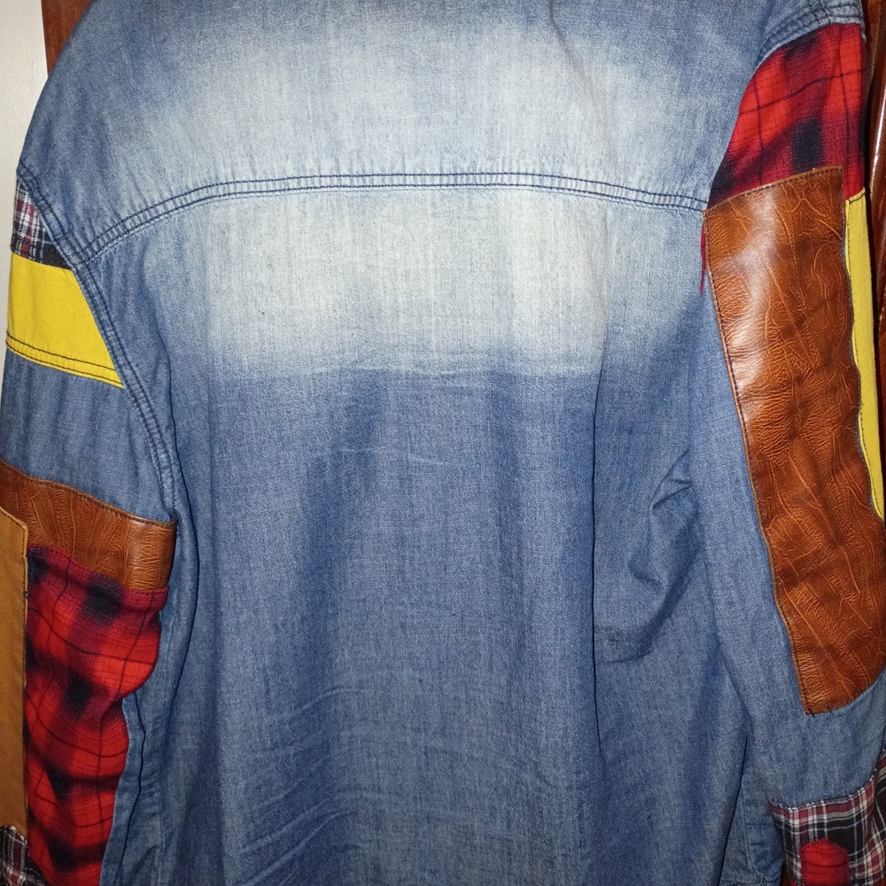 Patchwork Denim Casual Button Down Shirt - image 2